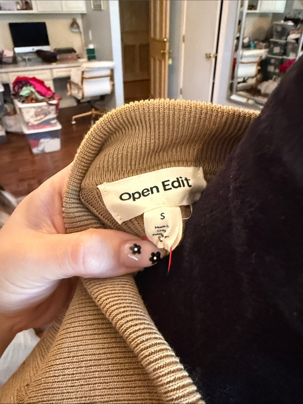 Beige Ribbed Long Button-Front Cardigan Sweater - Picture 3 of 4